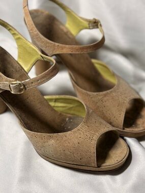 CHANEL Vintage Cork Peep-Toe high heel sandal